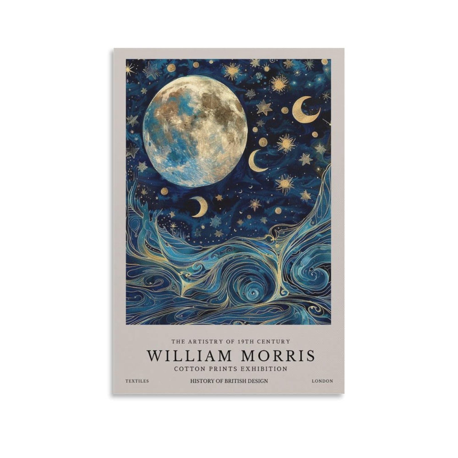 William Morris Blue Moon Star Floral Plant Art Poster For Room Aesthetic Canvas Bathroom Art Wall Decor Photo Prints 12x18inch(30x45cm)