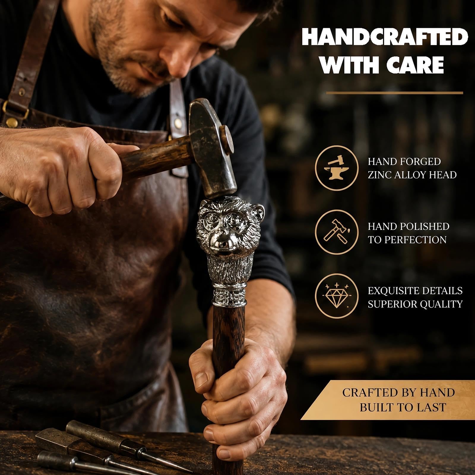 Bastón de Madera para Hombre, Bastón Artesanal de Madera de Wengué