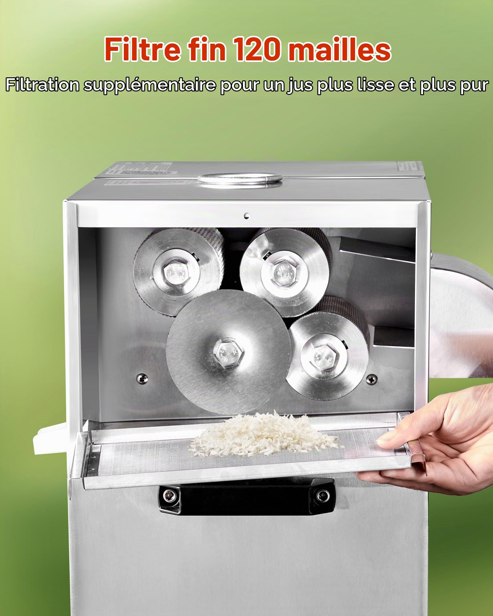 VEVOR Presse à Canne à Sucre Électrique 800 W, Extracteur de Jus de Canne à Sucre Haut Rendement de 300 kg/h, avec 4 Rouleaux en Acier Inoxydable, pour Restaurant Bar Stand Supermarché Boissons