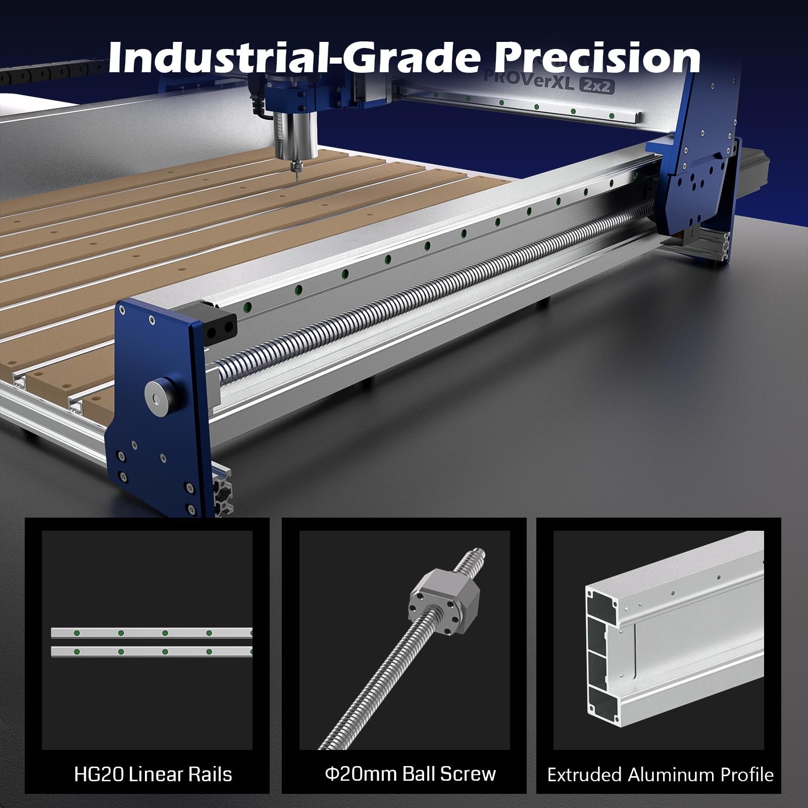 Genmitsu PROVerXL frezarka CNC 2 x 2 do obróbki drewna, obszar roboczy 2,23' x 2,23' x 0,37', silnik krokowy z zamkniętą pętlą, wrzeciono 710 W, sterowanie GRBL, duży CNC z aluminiową ramą, obsługa