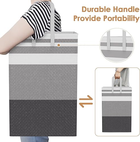 Miniatura 4 de Canasta de lavandería grande de 75L con asas, cesta de ropa sucia impermeable para dormitorio, canasta de lavandería alta independiente impermeable,