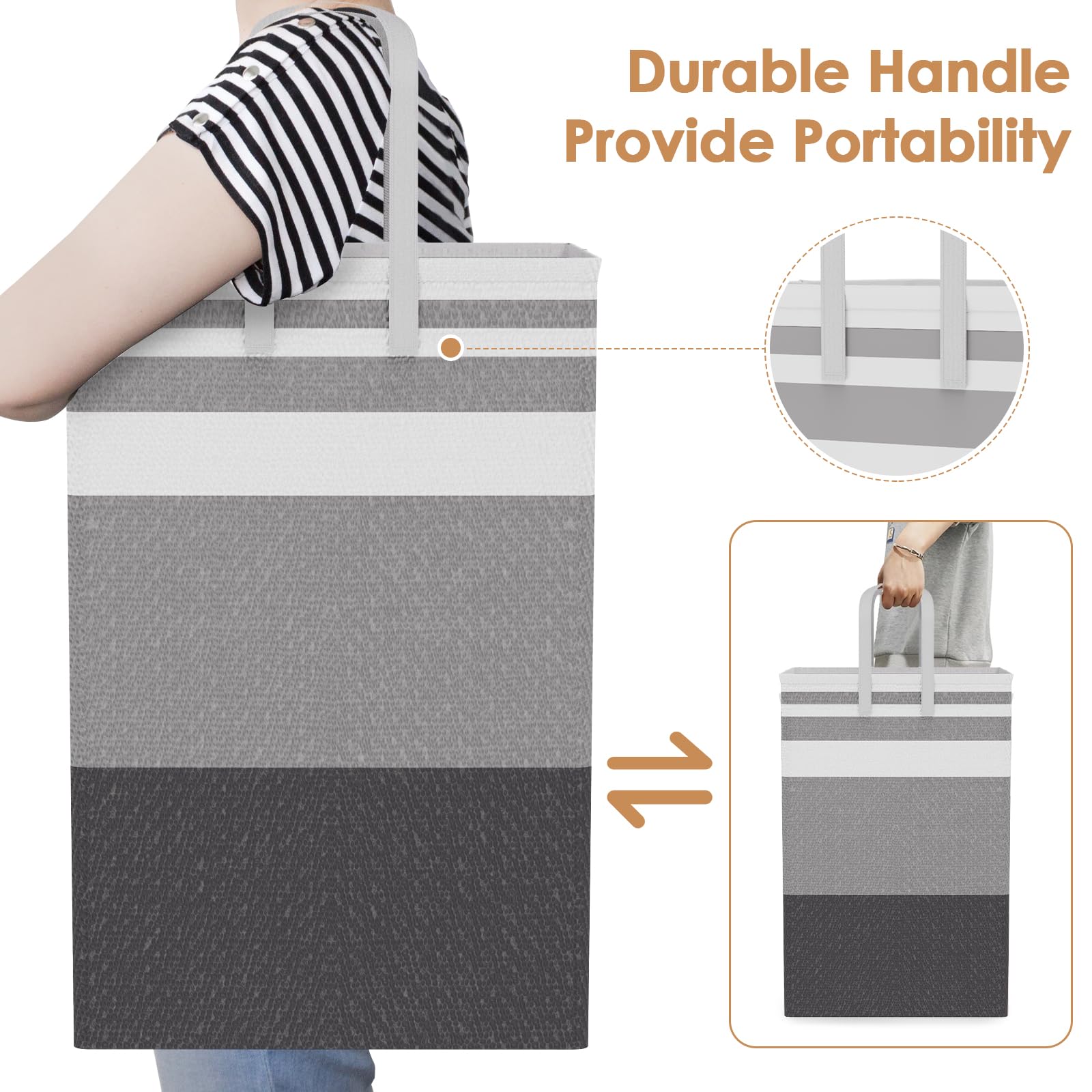 Panier à Linge Gris De 34 L, Panier à Linge En Bambou, Panier à Linge Pliable, Rangement De Placard, Panier à Linge Sale Avec Poignée En Bambou