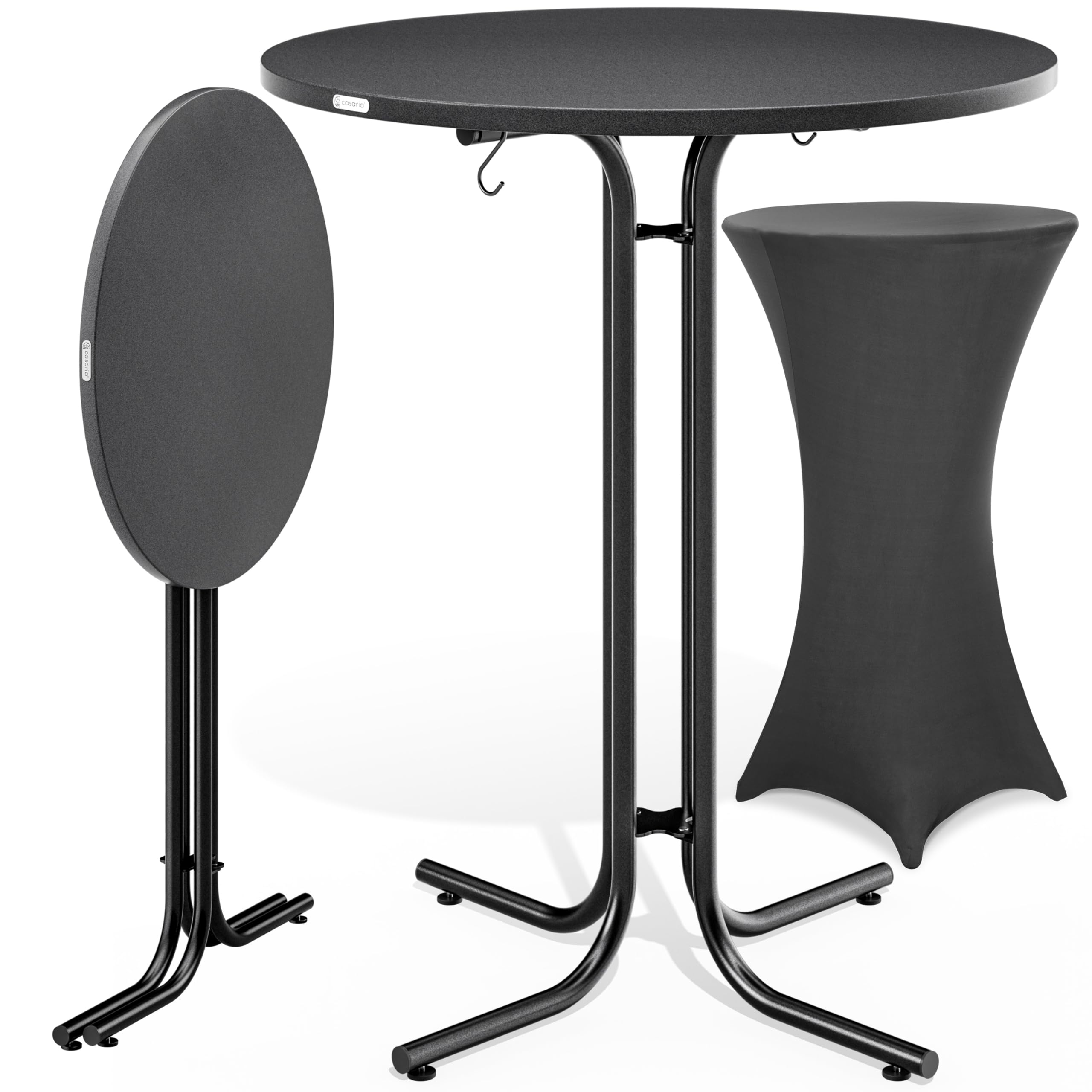 CASARIA® Round Bar Table with Slip Cover | 110 High | 80cm Diameter | Foldable & Easy To Transport | Powder Coated Metal | Stable Bistro Bar Party | Weatherproof | Grey with Grey Cover