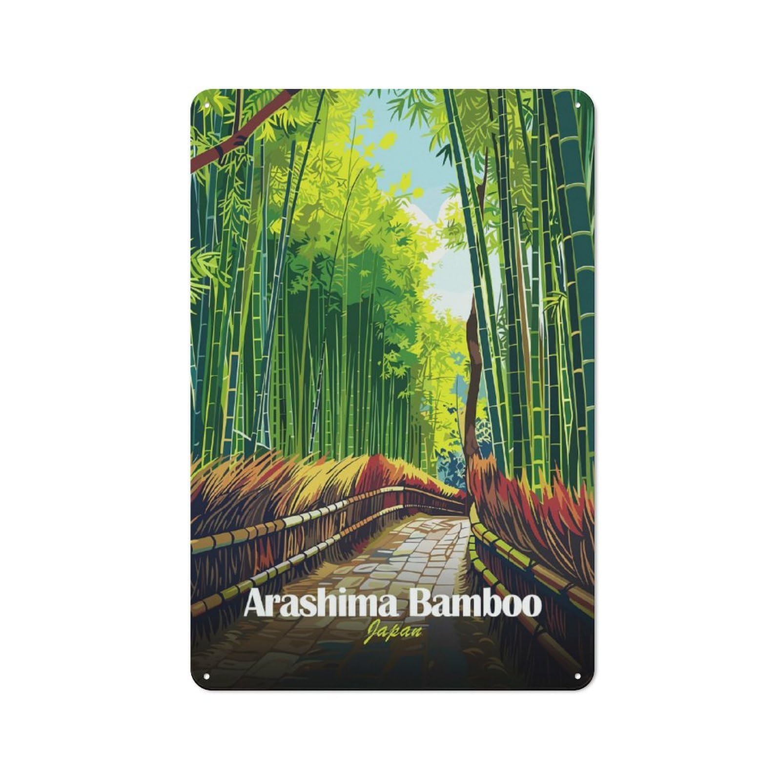 Junmoney Style-19 Arashiyama Bamboo Grove Japan Illustration Industrial-Style Metal Sign 30X20cm For Living Room Wall, For Collectors Decorating Living Rooms And Feature Walls
