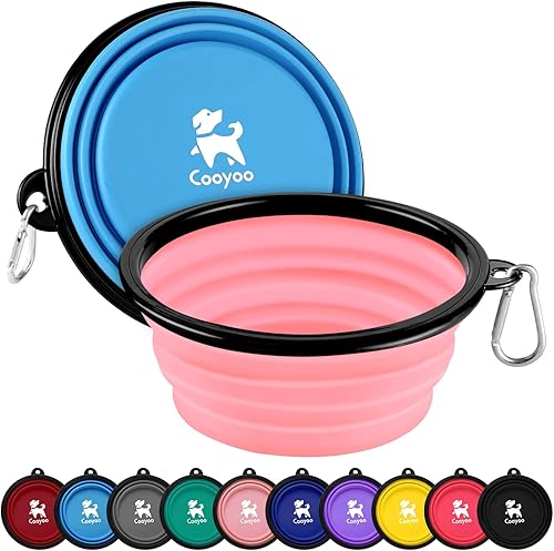 COOYOO Cuenco plegable para perros, paquete de 2 cuencos plegables para agua para perros y gatos, plato portátil para alimentación de mascotas para