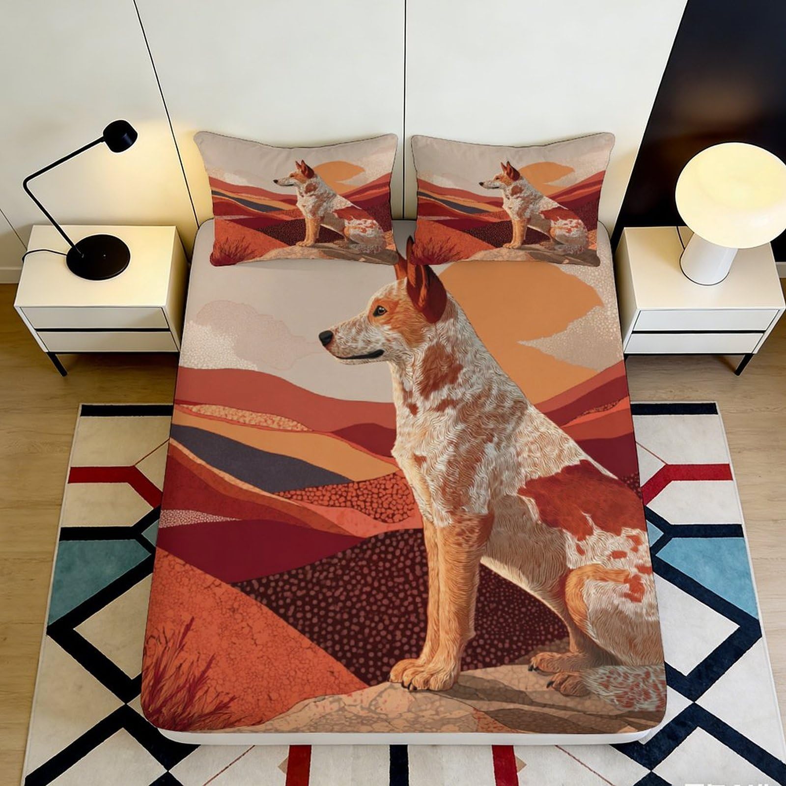 Dhbaneiok Style-5 3D Printed Sunset Mountain Wolf Fitted Sheet Microfiber Soft Breathable Abstract Landscape Mattress Cover For Bedroom Decor 90X200x25cm