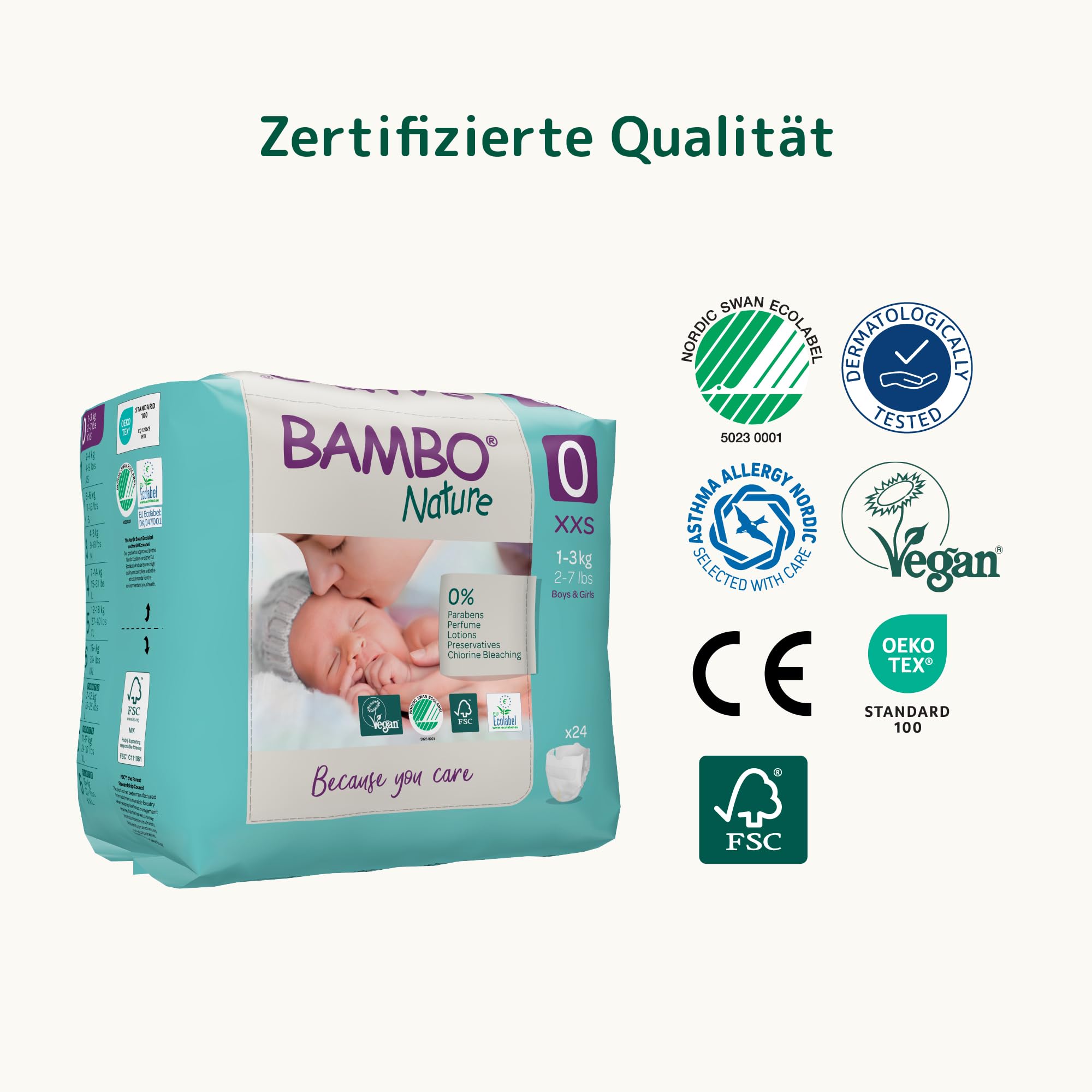 Bambo Nature Baby Windeln Größe 0 (1-3kg) 144 St. Monatsbox | Premium Diapers mit verbesserter Auslaufsicherheit | Ultimativer Komfort & Freiheit für Neugeborene | Dermatologisch getestete Nappies