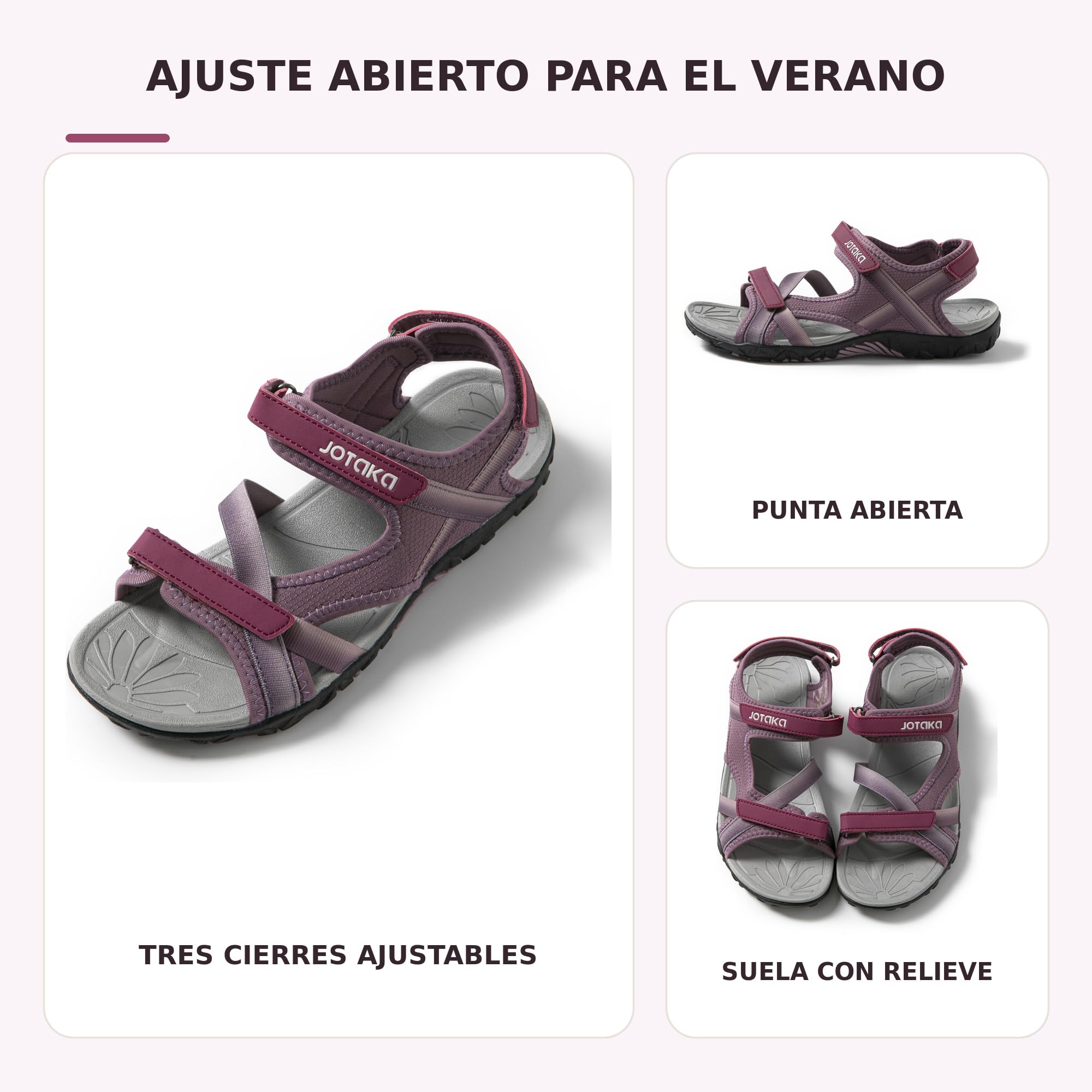 JOTA KA Sandales d'été pour femme – Légères, respirantes et confortables, semelle antidérapante, fermeture Velcro réglable – randonnée, marche et usage quotidien
