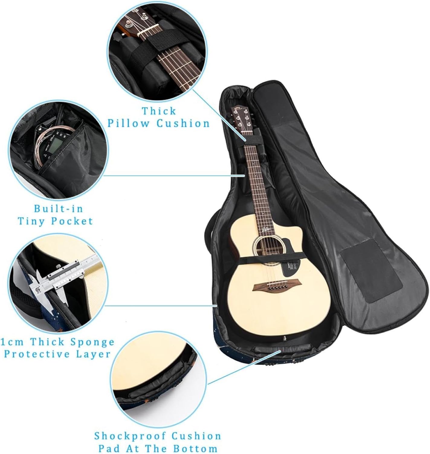 Acoustic Guitar Bag 0.4 Inch Thick Padding Waterproof Guitar Case Gig Bag for 40 41 42 Inch Electric Bass Classical Guitar, Galaxy Space Constellations Seamless Pattern