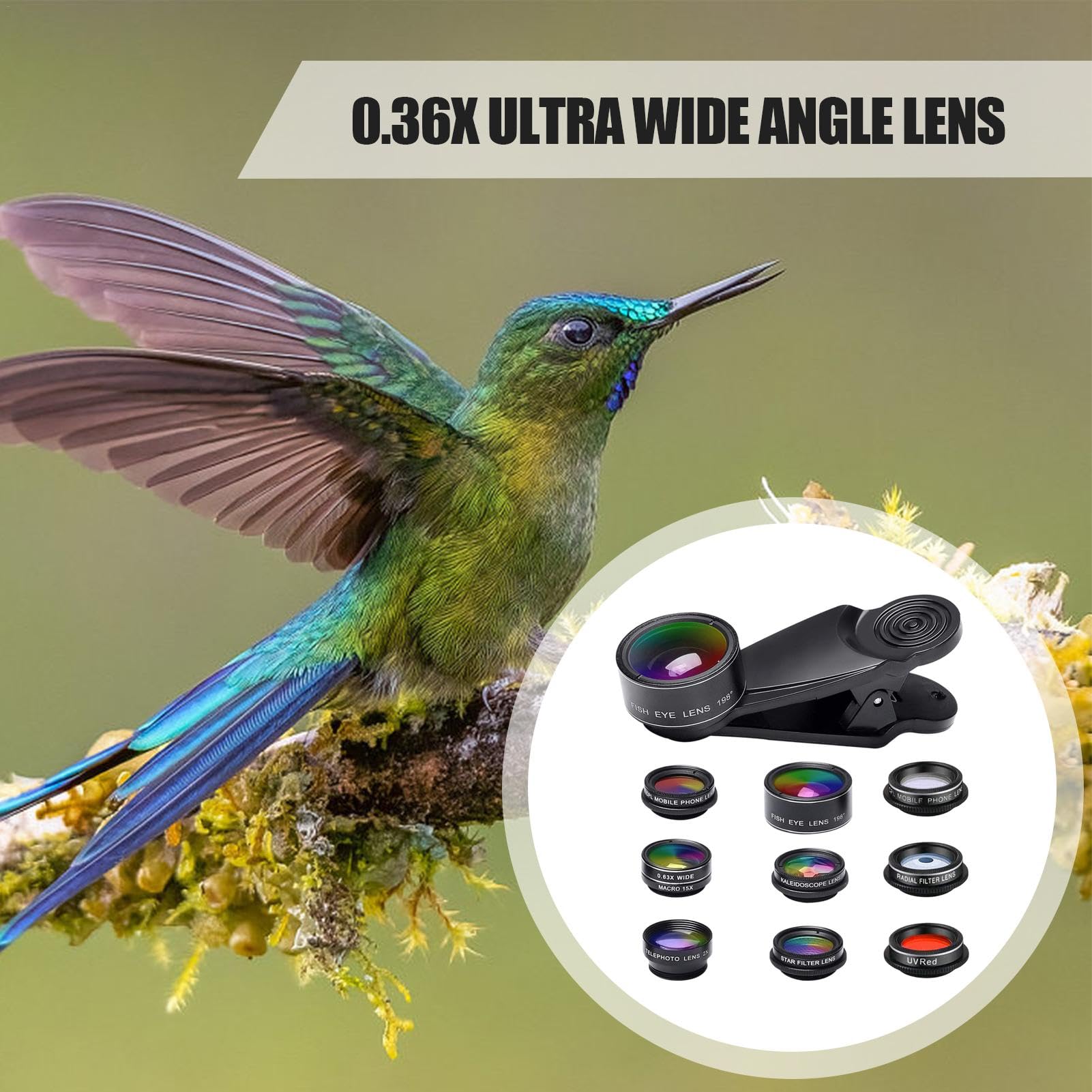 Juego de 2 juegos de lentes para teléfonos inteligentes, kits ópticos para teléfono, cámara de clip de vidrio macro, herramientas para teléfono celular, lente de gran angular de 198, carcasa