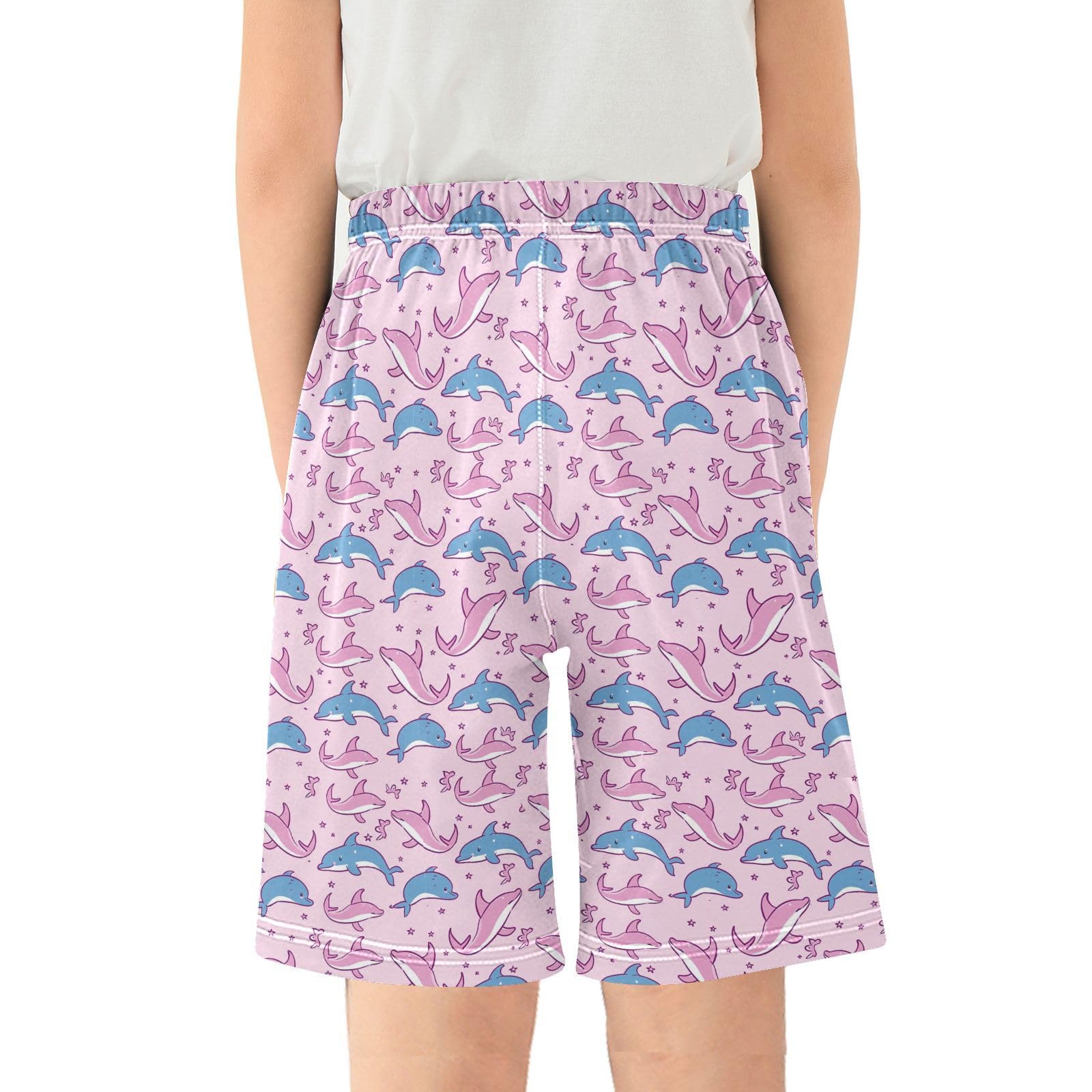 ALAZA Pink and Blue Whale Cartoon Youth Athletic Shorts for Boys and Girls Size 11-12 Years