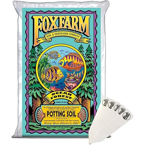 FoxFarm Ocean Forest Potting Soil Organic Mix Indoor Outdoor for Garden and Plants | Plant Fertilizer | 38.5 Quart (1.5 cu ft) | Bundled with 5 THCity Stakes