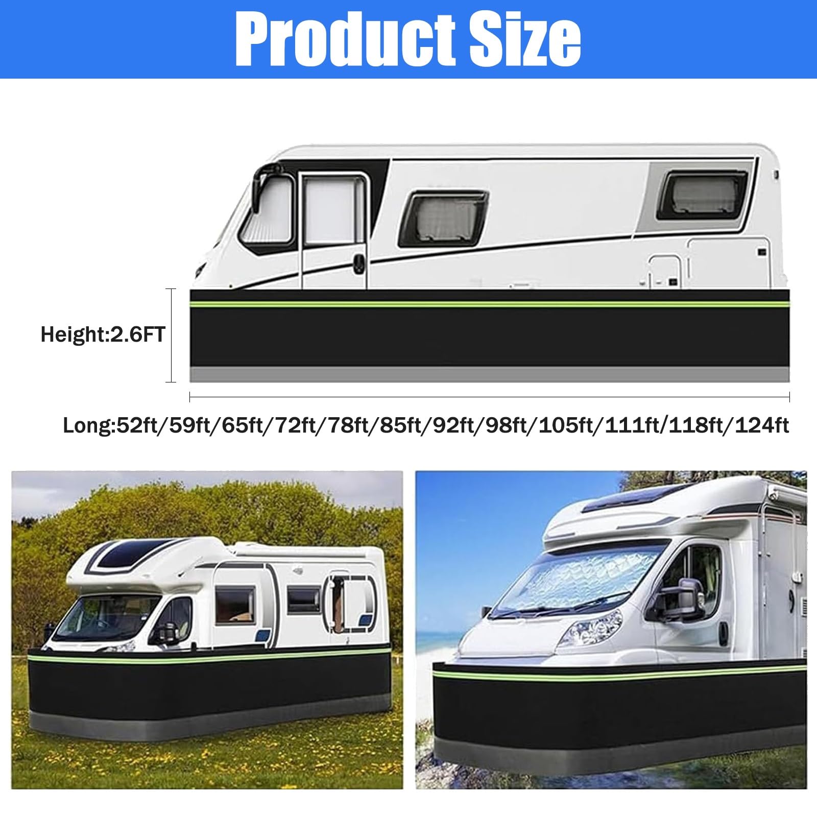 Wohnwagen Abdeckung, Schutzhülle für Wohnmobil, wetterfest und atmungsaktiv, UV-beständig, reißfest und wetterfest, Hagelschutzplane für Winter & Sommer(H 2.6FT,L 59 FT)
