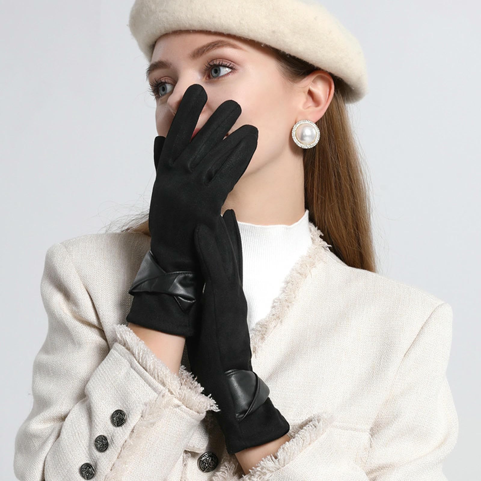 Damen-Winterhandschuhe aus Hirschleder mit warmem Fleecefutter für mehr Komfort (Universalcode Rotbraun)