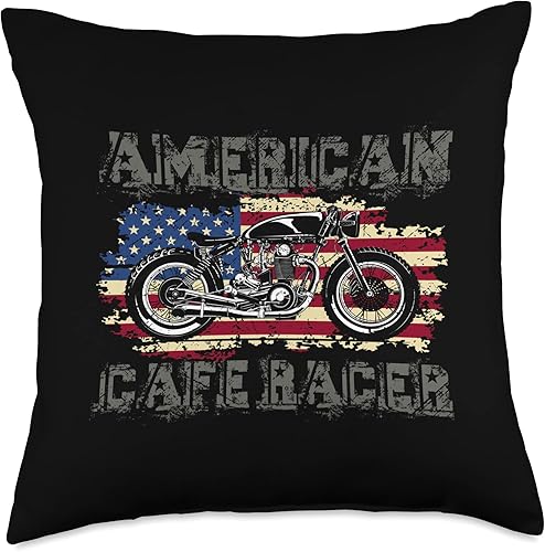 American Cafe Racer Motorcycle Apparel and Merch American Cafe Racer Biker Men Women Adult Teens Boys Girls Throw Pillow, 18x18, Multicolor