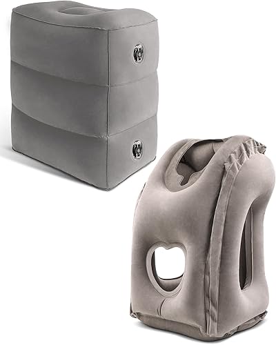 JefDiee Almohada inflable de viaje y almohada inflable para descanso de pies, artículos esenciales de viaje para adultos, ideal para avión, oficina,