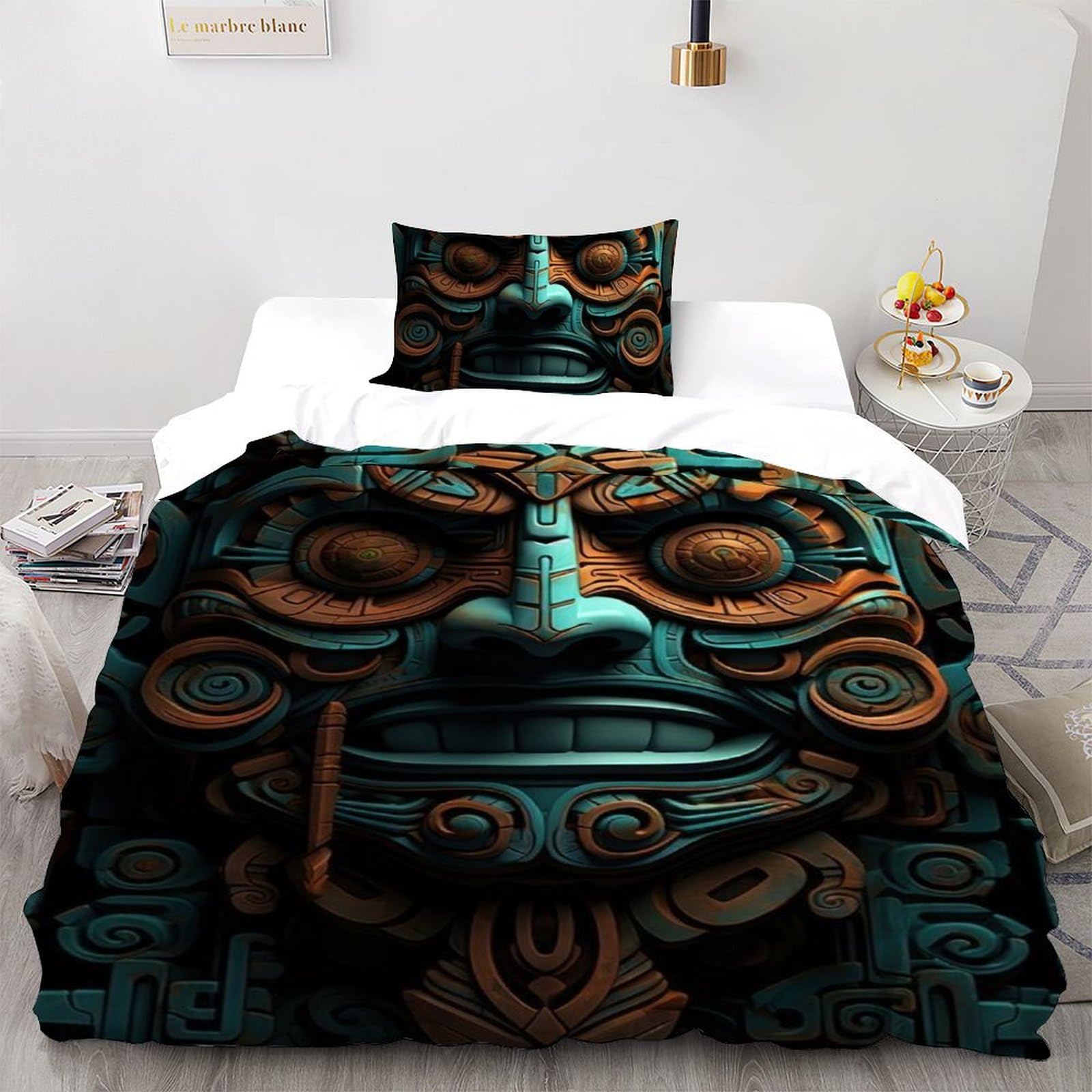 Housse de couette single Totem en microfibre bleue 135x200cm avec fermeture éclair pour garçon