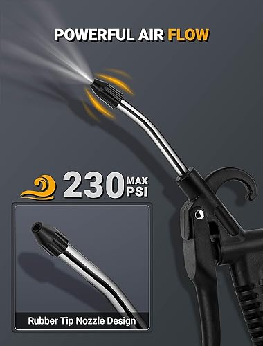 Miniatura 4 de Pistola de soplado de aire de alta potencia con protector de goma, boquilla de aire industrial para el hogar, pistola de ángulo Ben Jet Boquilla,