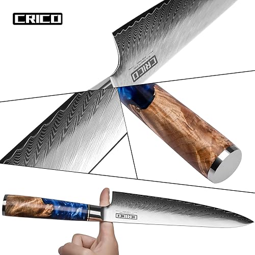 Miniatura 10 de CRICO Cuchillo de pelar de 5 pulgadas, cuchillo utilitario de cocina, cuchillos de pelar frutas, VG10 Damasco Super Steel Forjado 67 capas, mango de