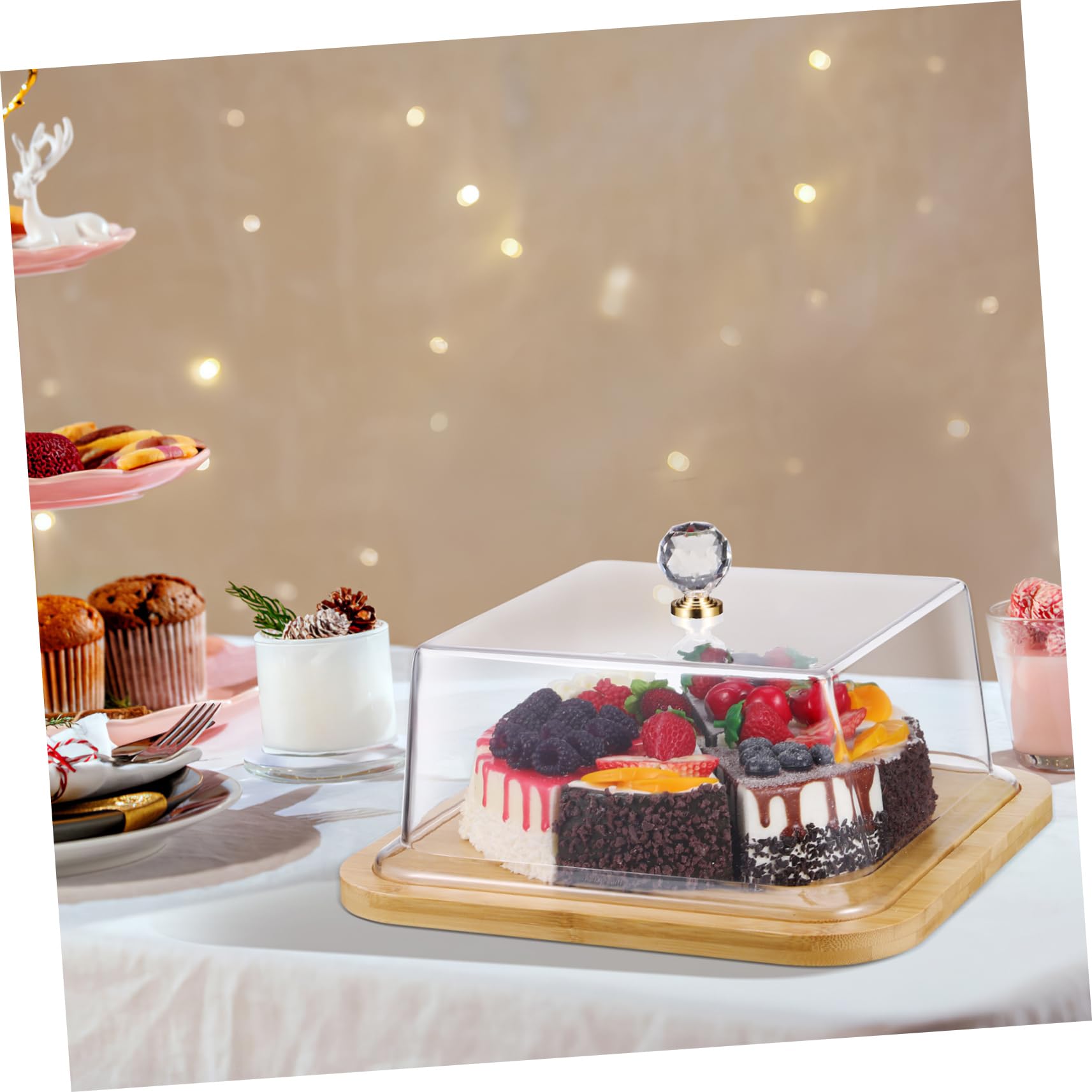 DECHOUS Soporte para Pasteles con Cúpula de Acrílico Transparente y Base de Madera, Adecuado para Pan y Postres en Pastelería