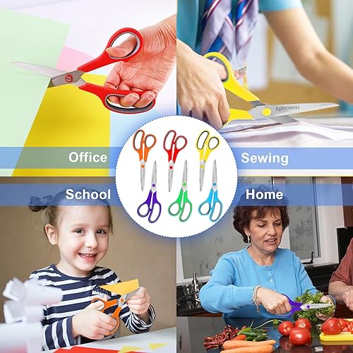Miniatura 7 de Hnncugty - Tijeras de 8 pulgadas multiusos a granel, paquete de 6, tijeras afiladas para oficina, hogar, escuela, profesor, estudiantes, adultos,