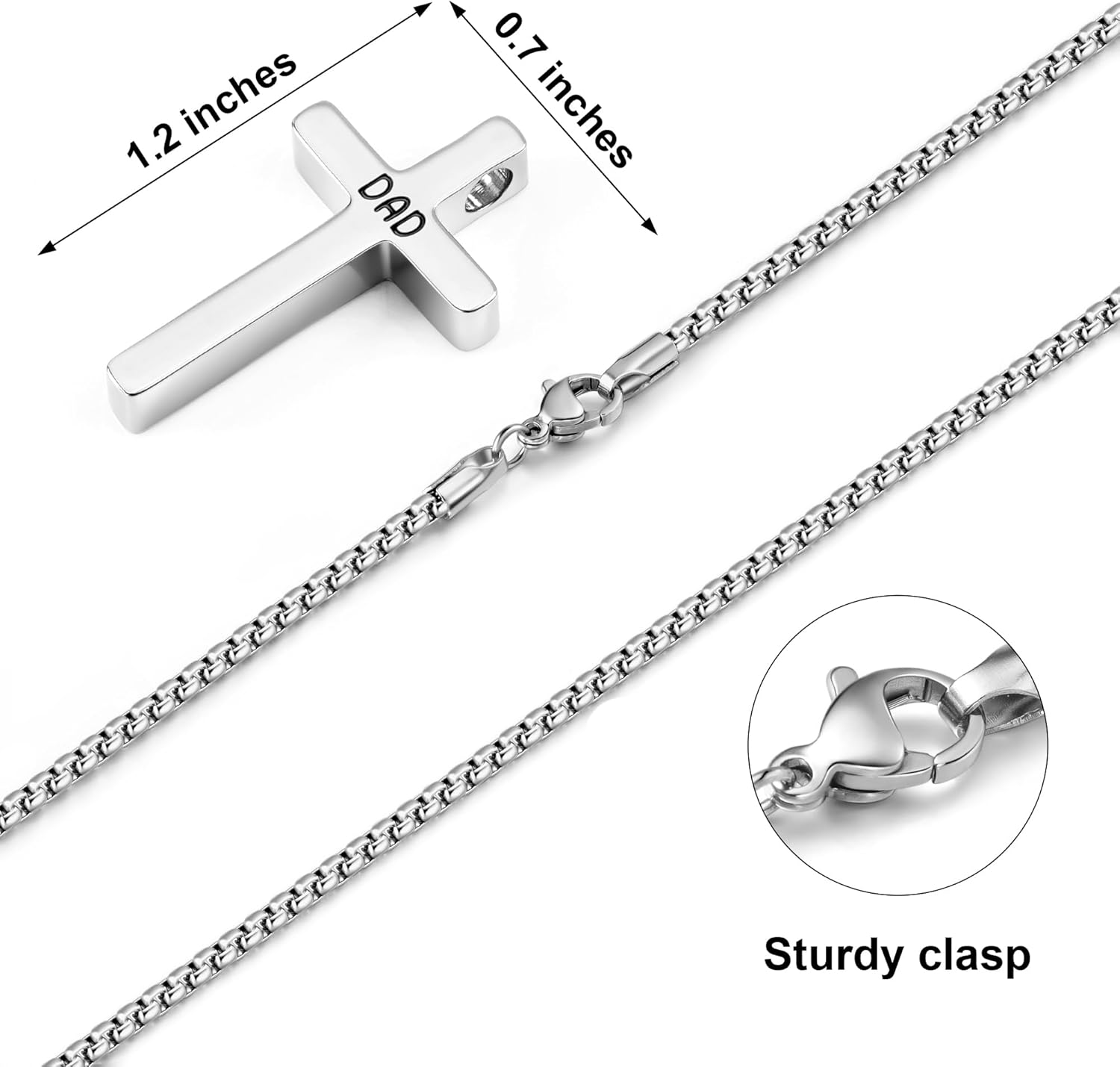 Lcherry Mens Cross Pendant Necklace Stainless Steel Box Chain Cross Necklace for Men Religious Christian Religious Gifts for Him - Image 6