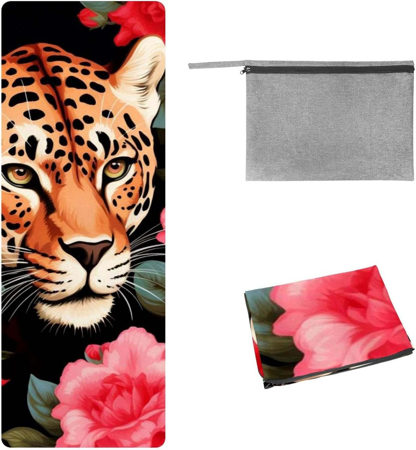 Yoga Towel, Leopard Rose Flower Non Slip Sweat Absorbent Hot Yoga Mat Towel for Hot Yoga, Pilates and Fitness - 72.8" x 26.8"