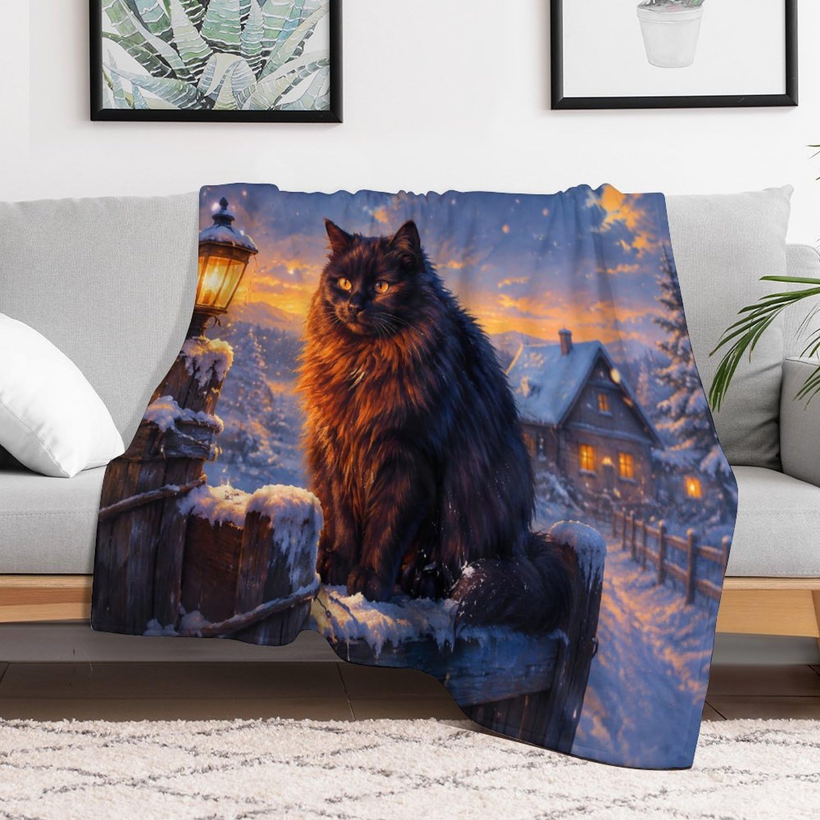 Black Cat in Dramatic Lighting Kuscheldecke für Zuhause