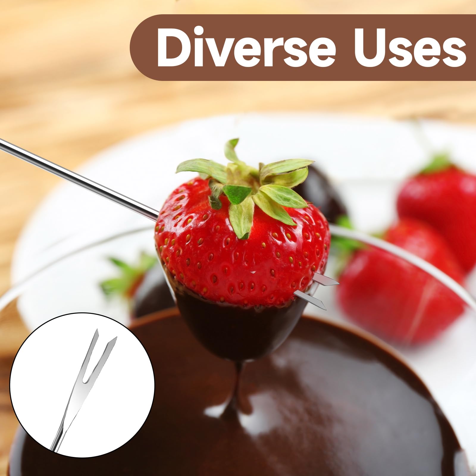 LATRAT Set van 12 fonduevorken van roestvrij staal met hittebestendige handgreep voor kaas, chocolade, vlees en marshmallows, 24 cm