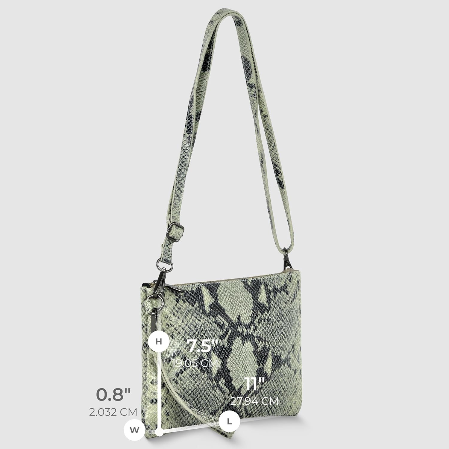 Italian Genuine Suede Crossbody Wristlet for Women with Python Print & Detachable Strap | Small Shoulder Bag Purse