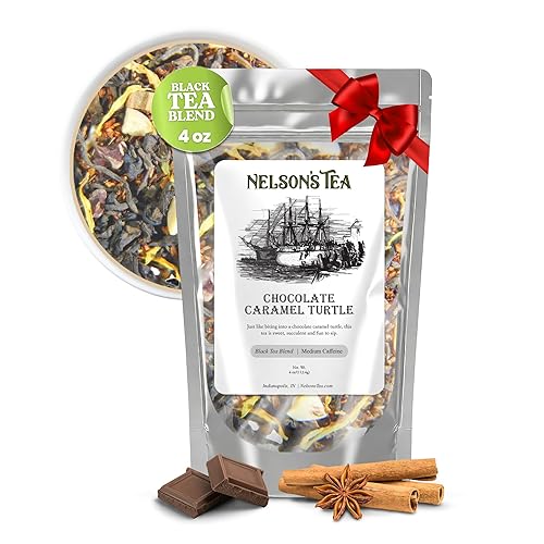 Vista 89 de Nelson's Tea Té Chai de manzana y caramelo con hojas sueltas, té rooibos rojo cortado y tamizado, té negro con chips de canela, pimienta, raíz