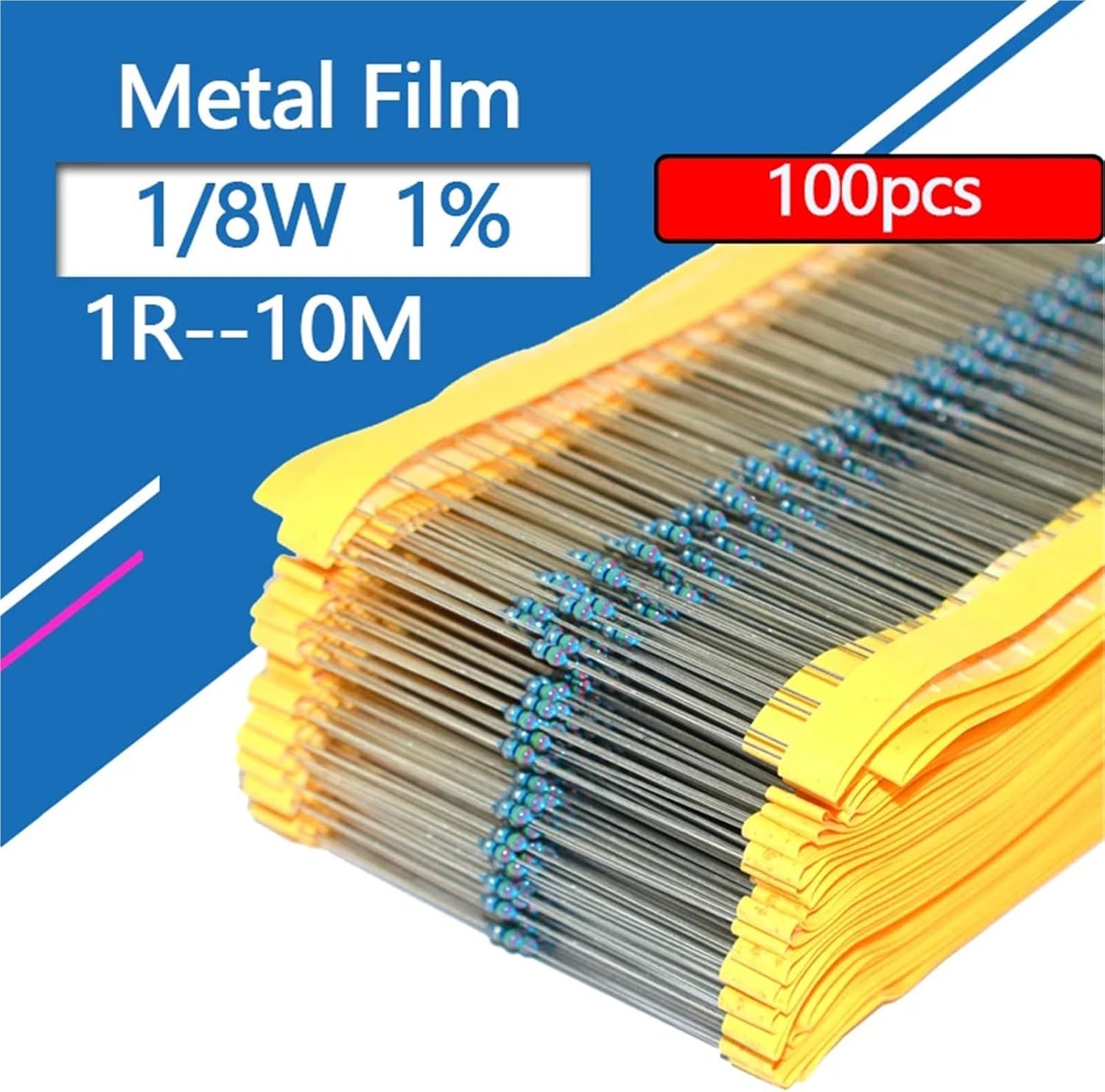 1/8W 1/6W Metal Film Resistor 1R8 2R 2R2 18R 20R 22R 1K8 2K2 22K 220K 1.8 2 2.2 18 20 22 180 200 220 R K M Ohm 1% 0.125W 100Pcs(MF0.125W 39K 100pcs)