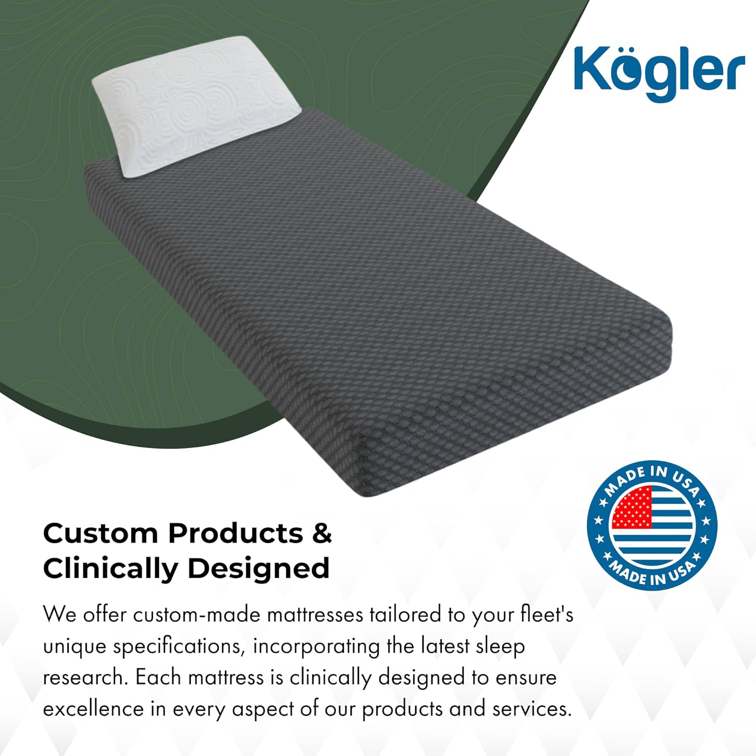 Kogler 7" Gel-Infused Memory Foam RV Mattress with Cloth Cover and Standard Pillow, Compact Camper and Travel Trailer Bed Mattress for RV Bunks, Firm Foam Support, Compressed in a Box, Gray, 30x72x7