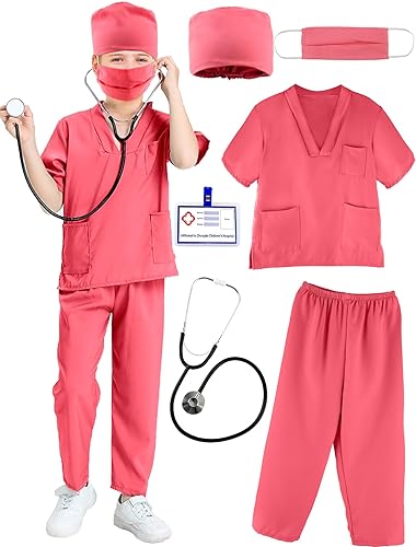 Puteraya Conjunto de disfraz de médico para niños, uniforme quirúrgico para niños y niñas, disfraz de Halloween, cosplay