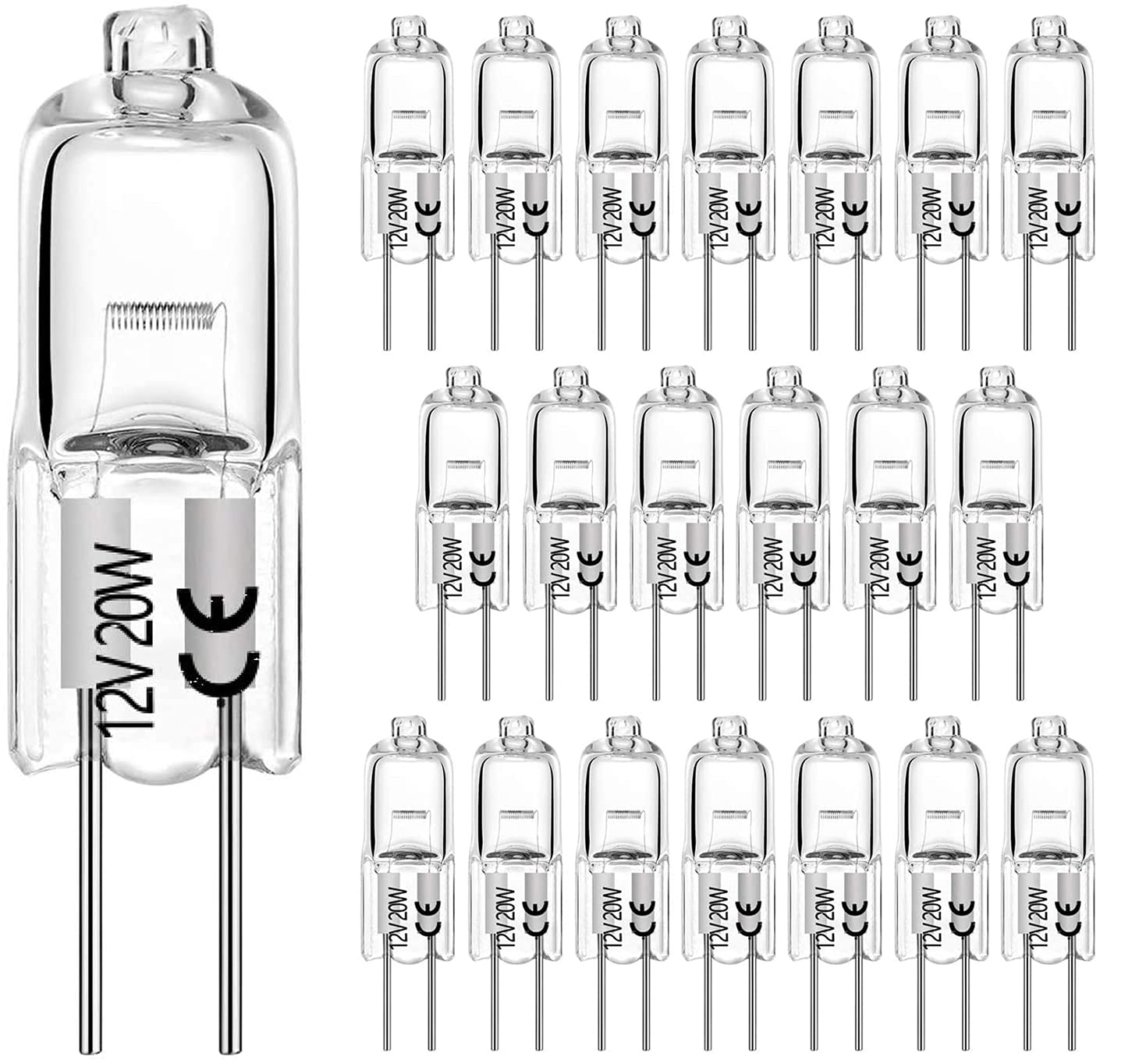 POPMISOLER G4 Halogen Light Bulbs, 20 Pcs 20W 12V 2 Pin Clear Capsule Lamp Bulb, Halogen-Pin-Base-Lamp Warm White Light Dimmable Bulbs for Lamps, Cooker Lighting Signal Lights Oven Chandeliers(20pcs)