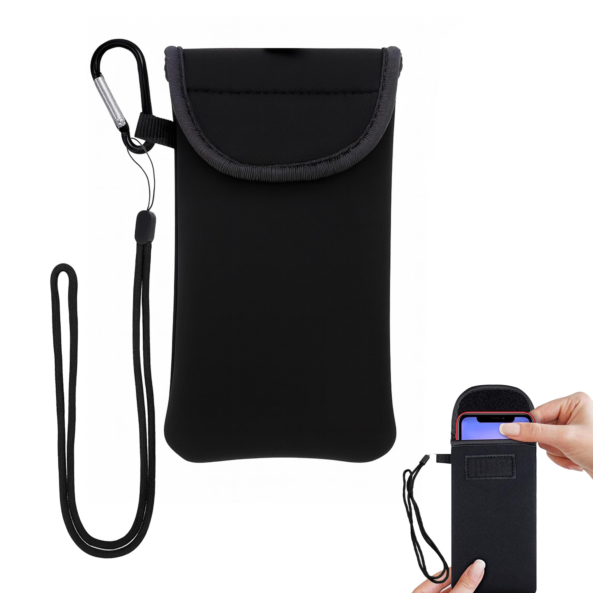 Phone Sock, Universal Shock & Impact Resistant Neoprene Pouch With Carabiner And Lanyard Strap Sleeve Case For Hiking & Travelling Phone Bag Fits Phones Up To 7 Inches, Rose Pink, M