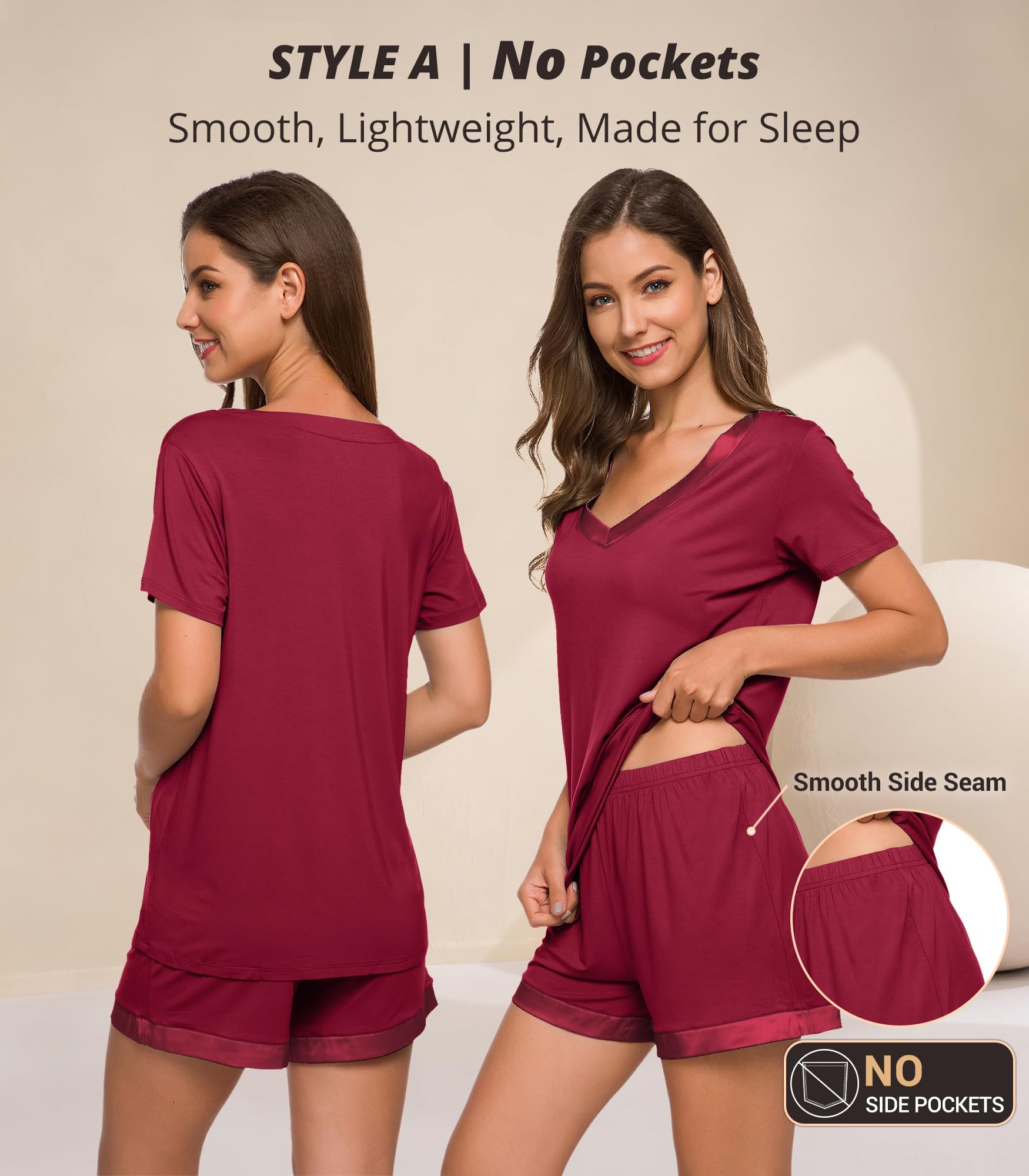 WiWi Conjunto de pijama de bambú suave para mujer, ropa de dormir de manga corta con pantalones cortos, conjuntos de pijama de talla grande S-4X