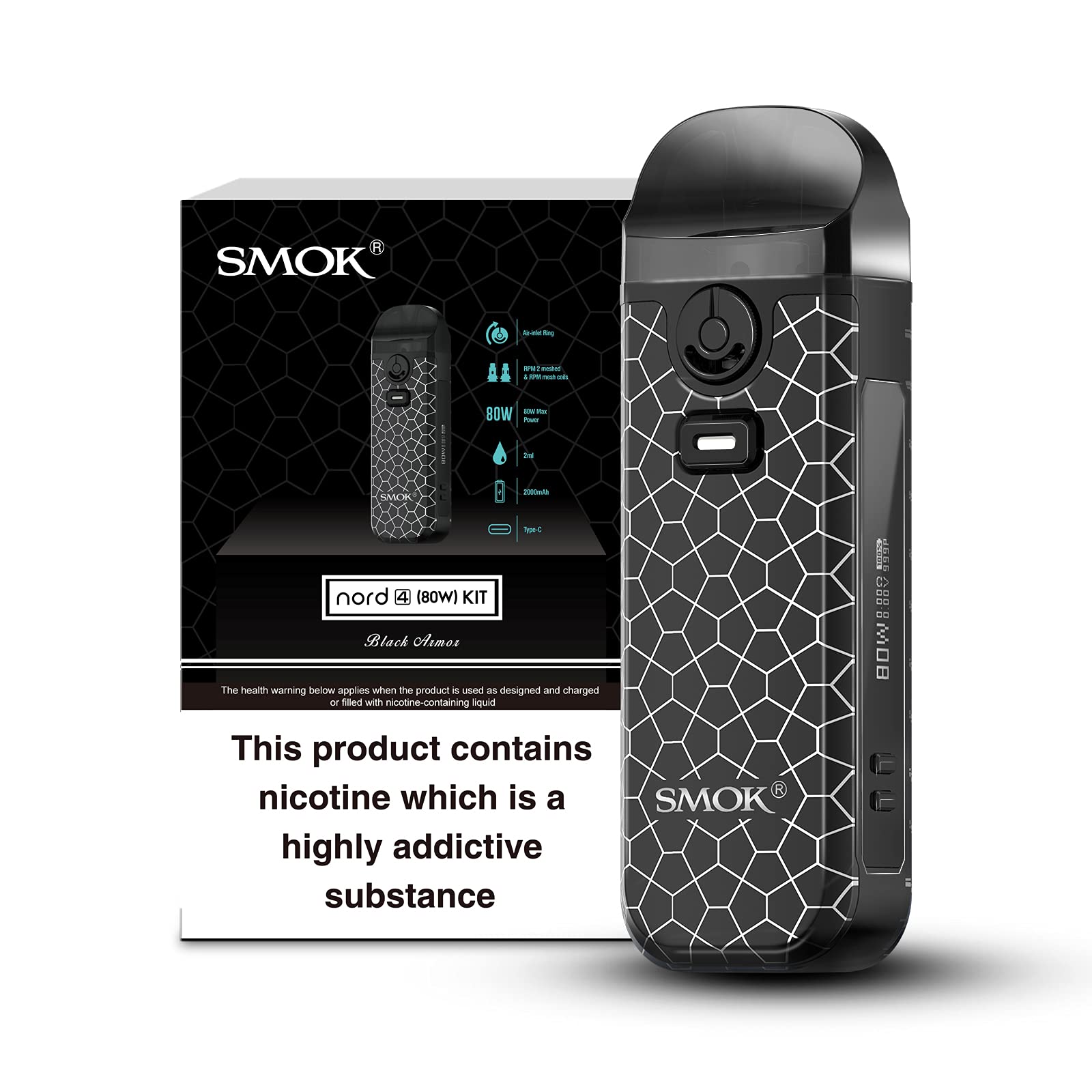 SMOK NORD 4 Refillable Pod Vape Kit [Black Armor] - 80W Variable Power &  2000mAh Battery, MTL/DTL Vaping, Flexible Dual Pods Compatible (RPM/RPM2  Coils), Rechargeable E Cigarettes, No Nicotine: Amazon.co.uk: Electronics &