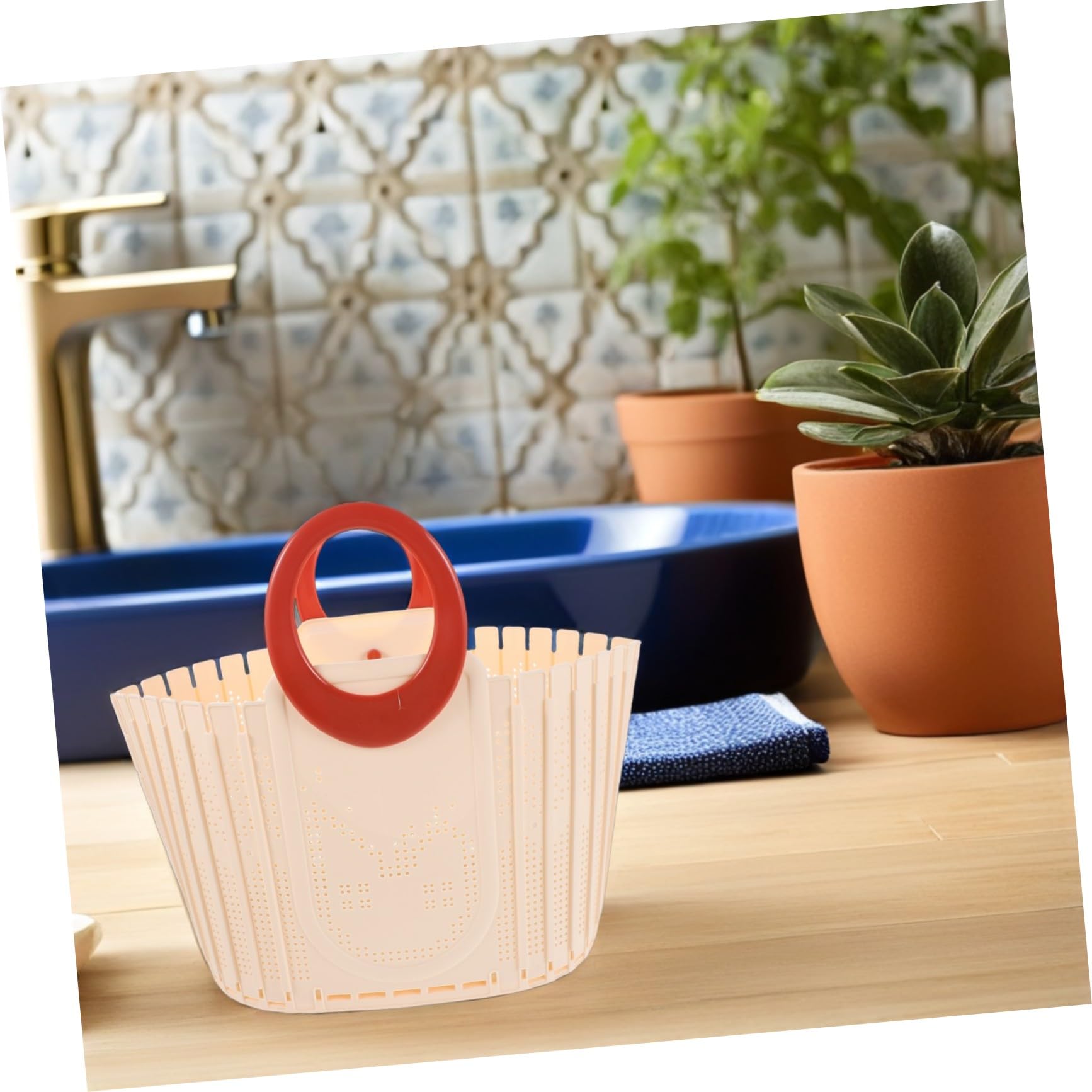 Cesta de Ducha Portátil Plegable con Asa Cesta de Plástico Ventilada para Colgar Pared Organizador Compacto para Baño Camping y Dormitorio