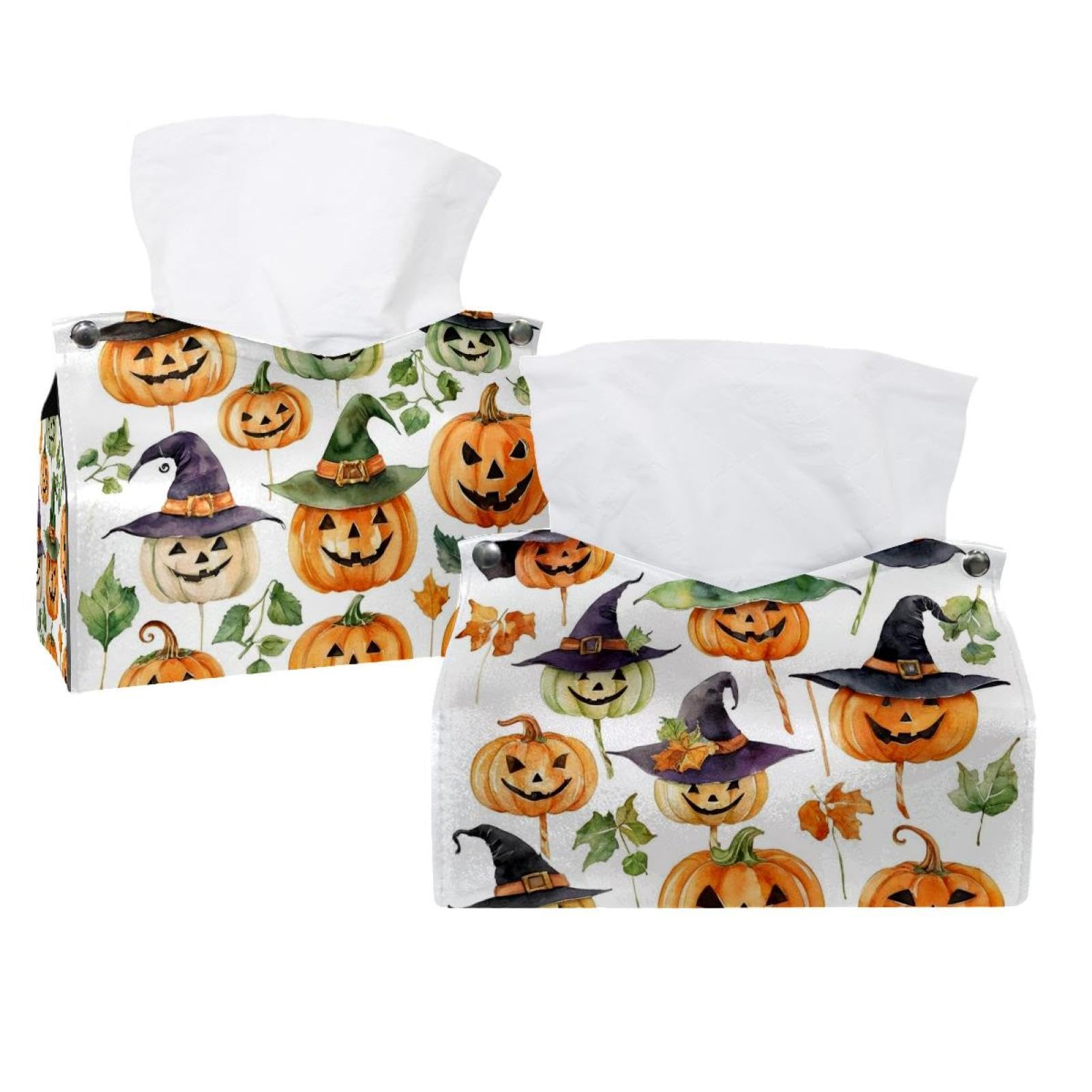 Housses de boîte à mouchoirs aquarelle Halloween 19x12x15 cm, lot de 2 protections lavables