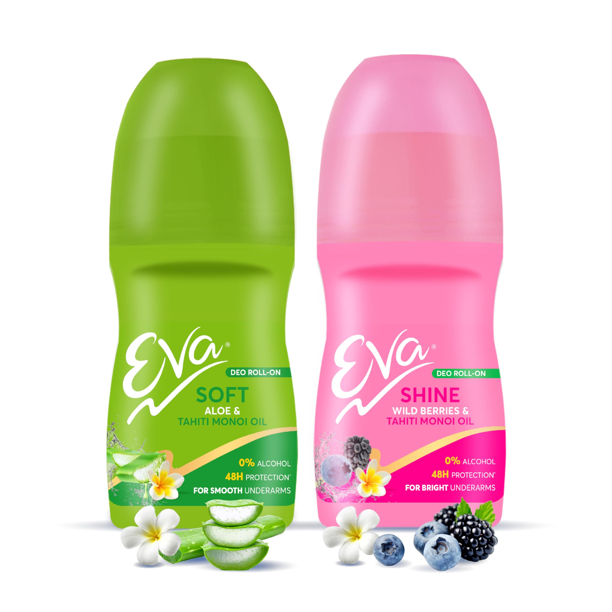 Eva Shine & Soft Roll On Deo | No Alcohol No Aluminium| Chemical Free| For Bright, Soft & Smooth Underarms (Aloe Vera, Wild Berries & Tahiti Monoi Oil) | For Women (50ml. pack of 2)-picture-39