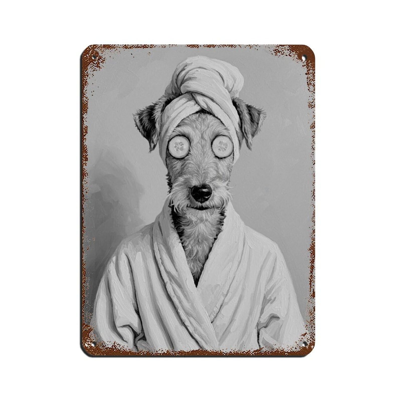 Bathroom Spa Wire Fox Terrier Décor Art Tin Sign Vintage Metal Pub Club Cafe Bar Home Wall Art Decoration Poster Retro 12x16inch(30x40cm)