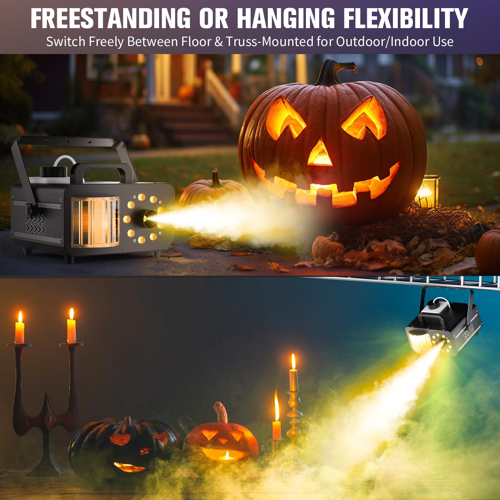 Machine à Fumée 1200W avec Télécommande, 9 LED RVB Effet Lumineux Disco Faisceau Stroboscopique 14 Couleurs Machine à Brouillard Portable pour DJ Halloween Mariage Noël Scène