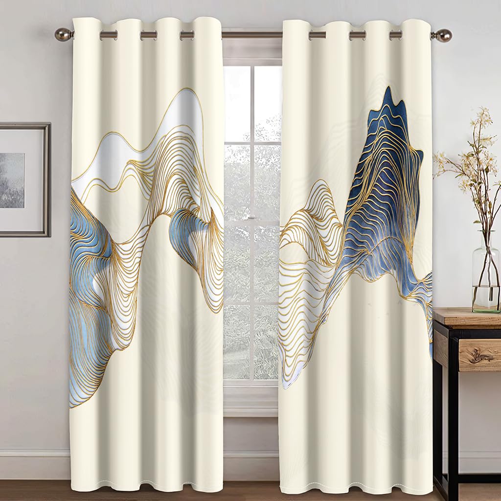 Moderne Abstrait géométrique Art Design Noir Blanc 2 pièces Fin drapé Rideau de fenêtre pour Salon Chambre décor-3,100W160H(CM) 40x63in,Grommet Top