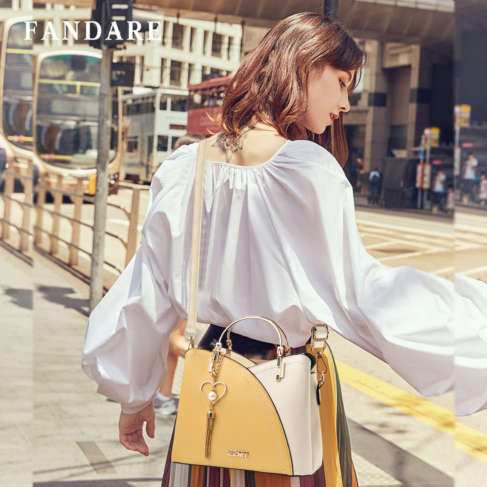 FANDARE Handtaschen für Damen Tote Beutel Umhängetaschen Wasserdicht Schultertasche Tragetasche PU-Leder Henkeltaschen mit Quaste für Arbeit Schule Shopper Reise Gelb