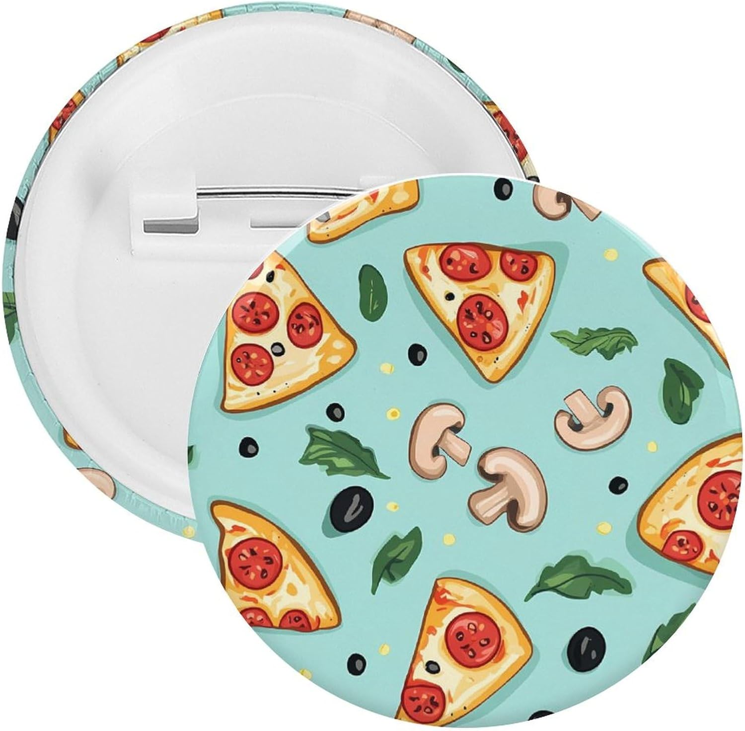 Pizza Slices Mushrooms Brooch Pins Fashion Tin Plate Badge Pin Gifts Round