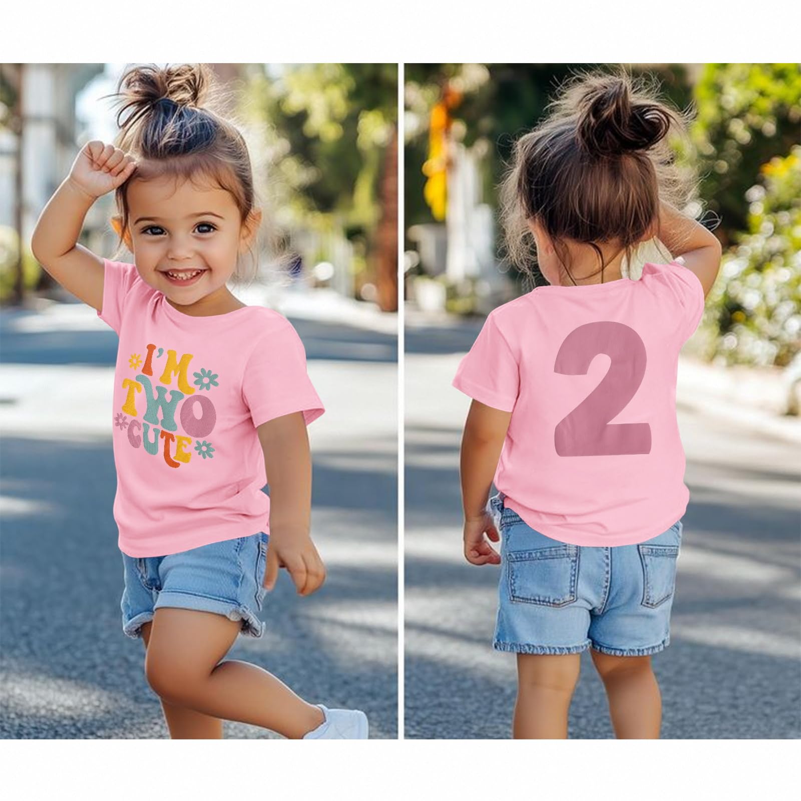 Camiseta de 2º cumpleaños para niña "I'm Two Cute", camiseta de impresora de segundo cumpleaños, camisetas de fiesta de cumpleaños, ropa de verano, manga corta, camiseta de cuello redondo suave