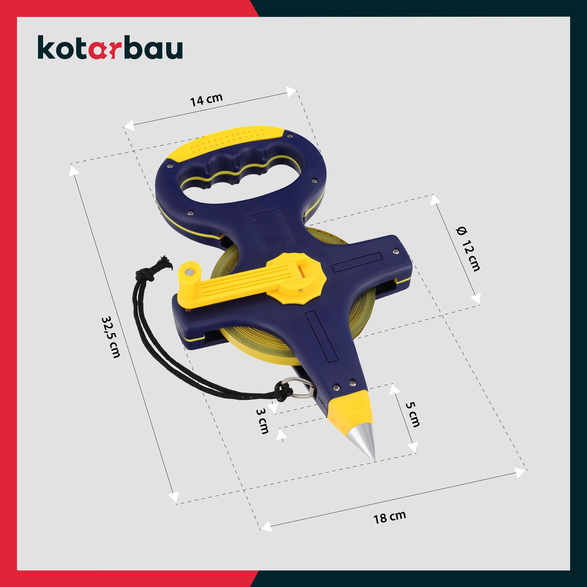 KOTARBAU® Cinta métrica de topografía 50m, Cinta de topógrafo, con punta afilada para clavar, Cinta métrico de acero, Metro de construcción, de largas distancias