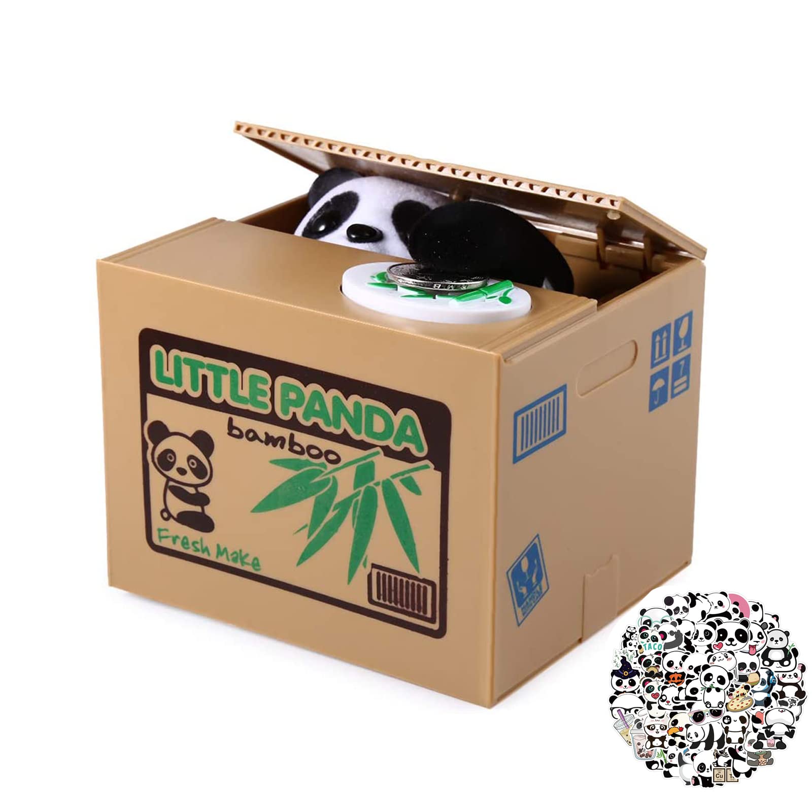 Kids Piggy Bank,Panda Stealing Coin Bank, Automated Panda Coin Saving Piggy Bank, Electronic ATM Bank for Boys Girls,Perfect for Kids of All Boys Girls Ages Great Gift(50 free panda stickers)