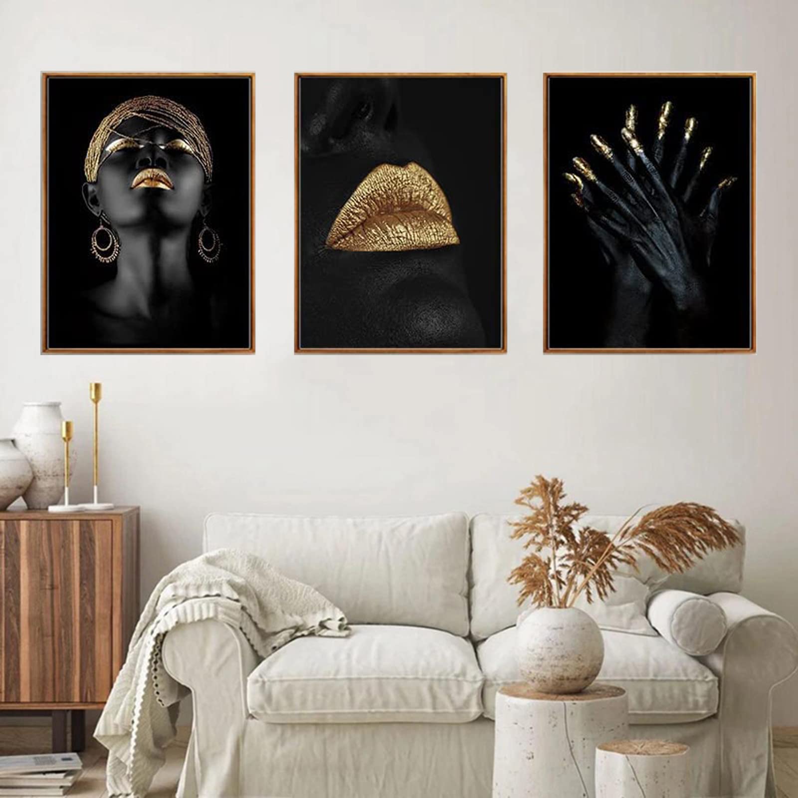 UGZDEA African Woman Canvas Pictures, Set of 3, Gold Collection, Black Women's Poster, Modern Decoration Poster, No Framed(3x40x50cm,B) โ image 1